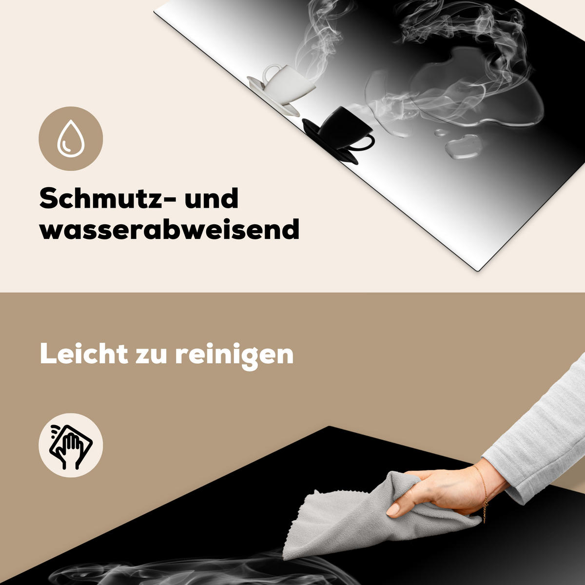 HERDABDECKPLATTE Kaffee - Herz - Schwarz und weiß - Tassen Induktionsschutz 91.2x52 cm - Weiß, Kunststoff (91.2/52/0.2cm) - MuchoWow