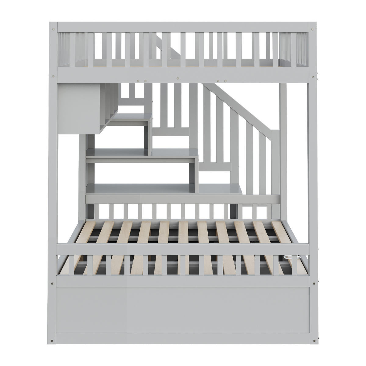 HOCHBETT 140x200 Grau Holz Stauraumtreppe Regal - Grau, Holz (140/200cm) - FLIEKS