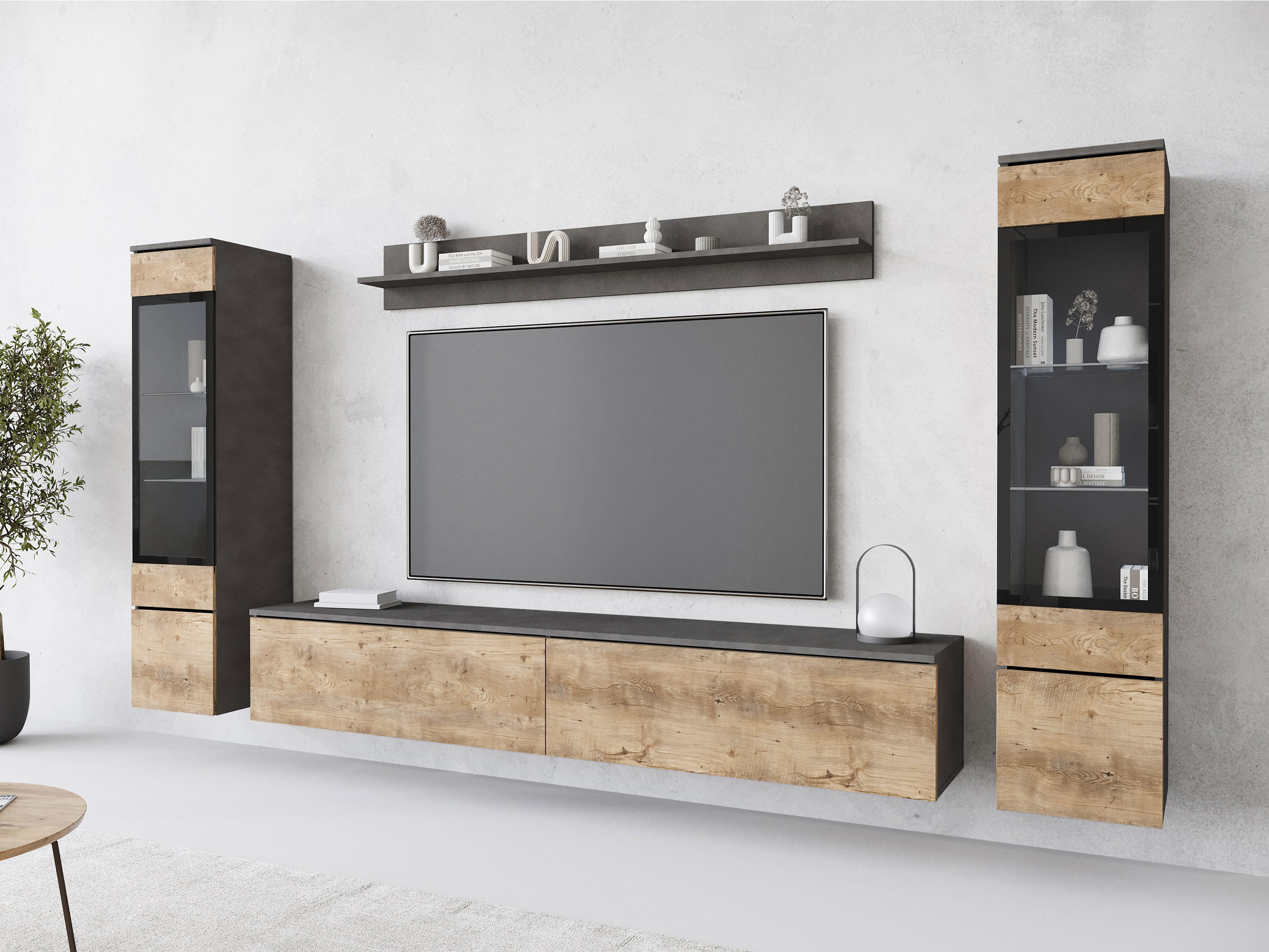 WOHNWAND Vera II - Braun/Grau, Holzwerkstoff (30/130/33cm) - MIRJAN24