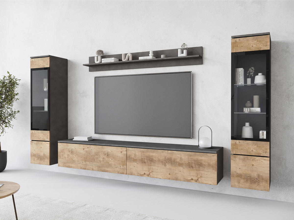 WOHNWAND Vera II - Braun/Grau, Holzwerkstoff (30/130/33cm) - MIRJAN24
