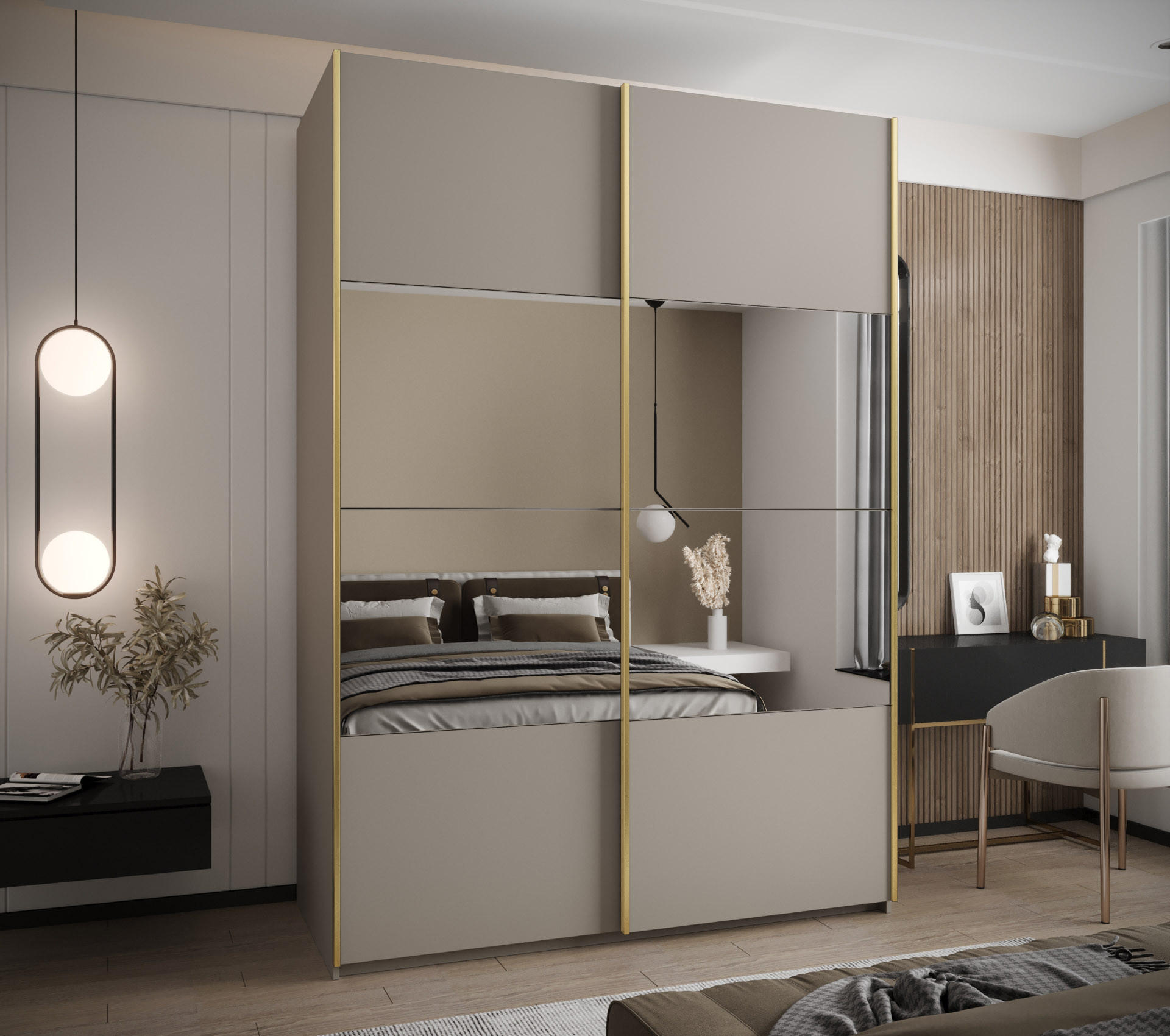 SCHWEBETÜRENSCHRANK 245,5/170/64 2-türig - Kaschmir/Goldfarben, Holz/Metall (170/245/64cm) - Abiks Möbel