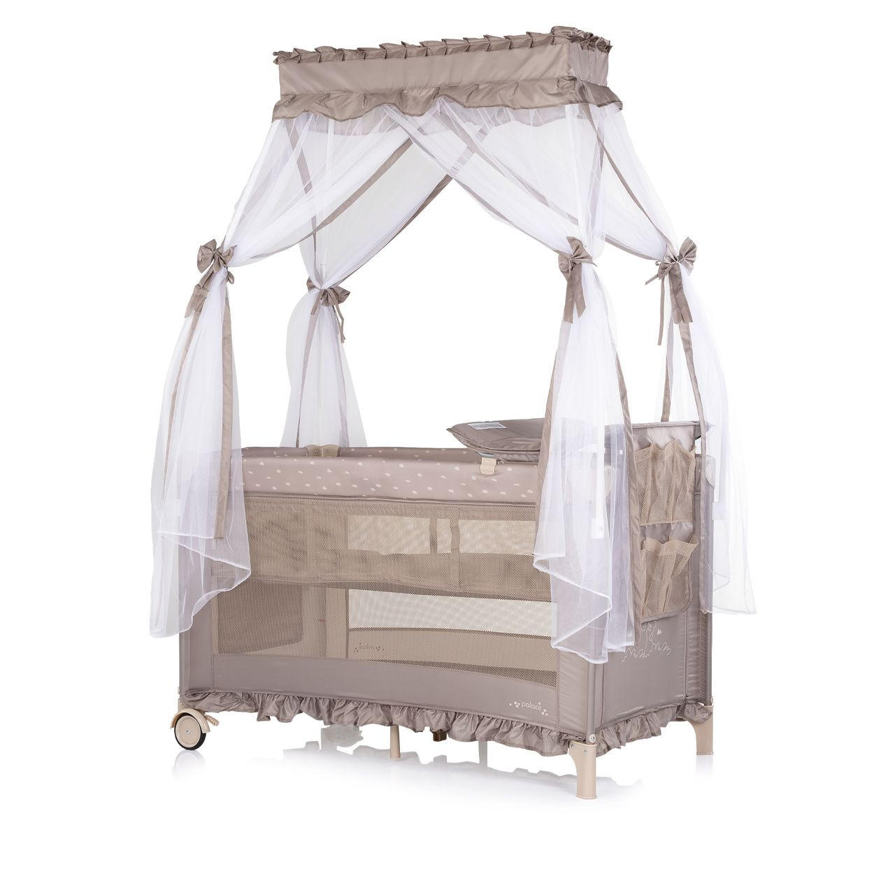 REISEBETT Palace, Baldachin beige grau Moskitonetz zwei Ebenen Wickelauflage - Beige, Kunststoff (60/120cm) - Chipolino