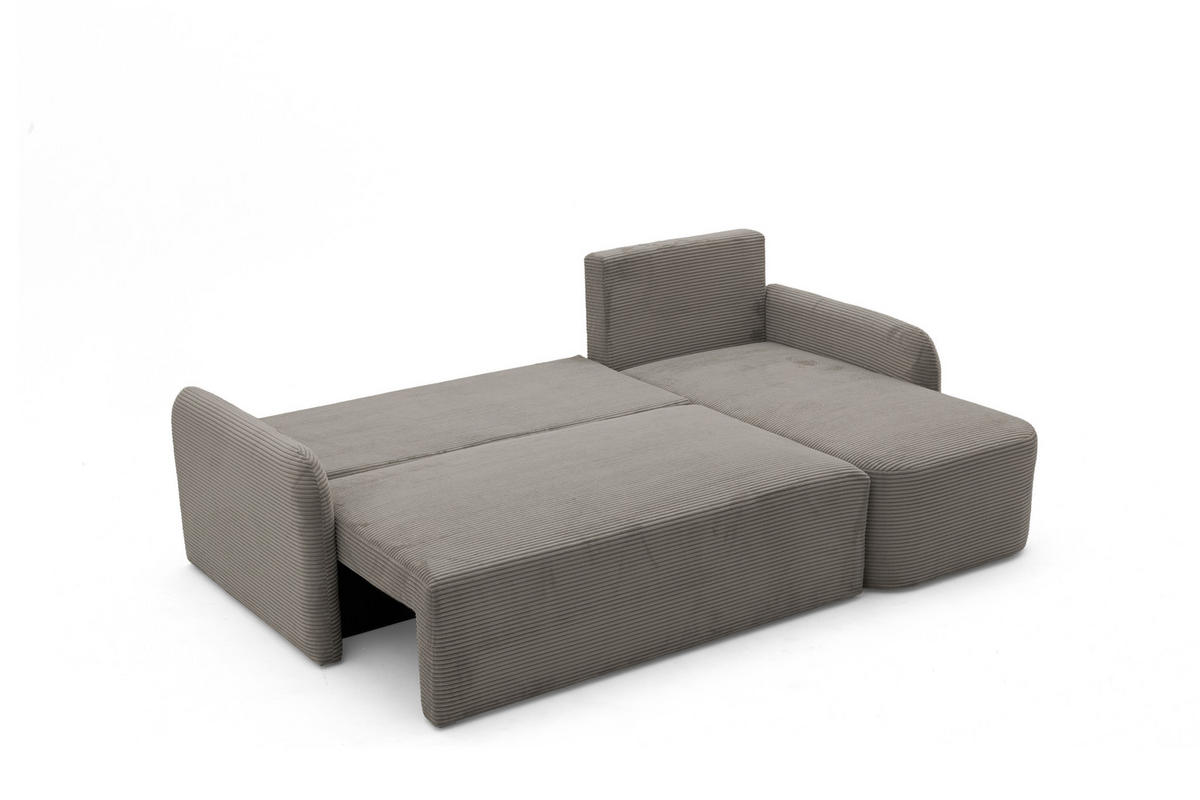 ECKSOFA CASPER L Rechts mit Schlaffunktion 132x198 Cord Hellbraun - Hellbraun/Schwarz, Holz/Kunststoff (145/217cm) - Muffo