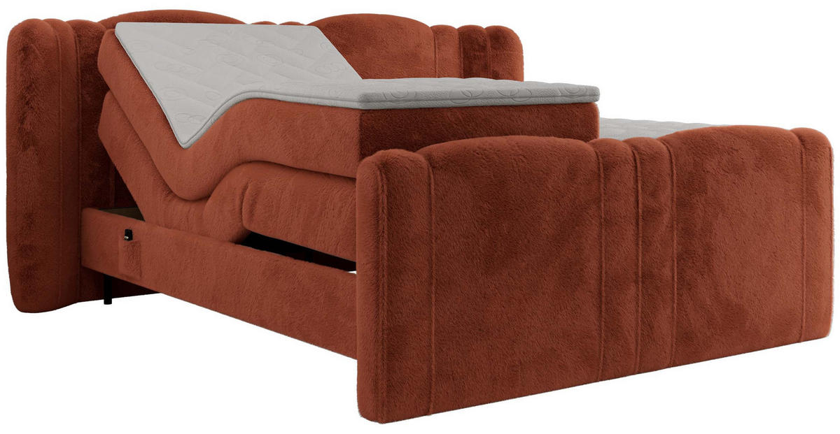 BOXBETT FORTINA 140/200 - Orange Plüsch - H4 - Orange, Holz/Textil (140/200cm) - MKS