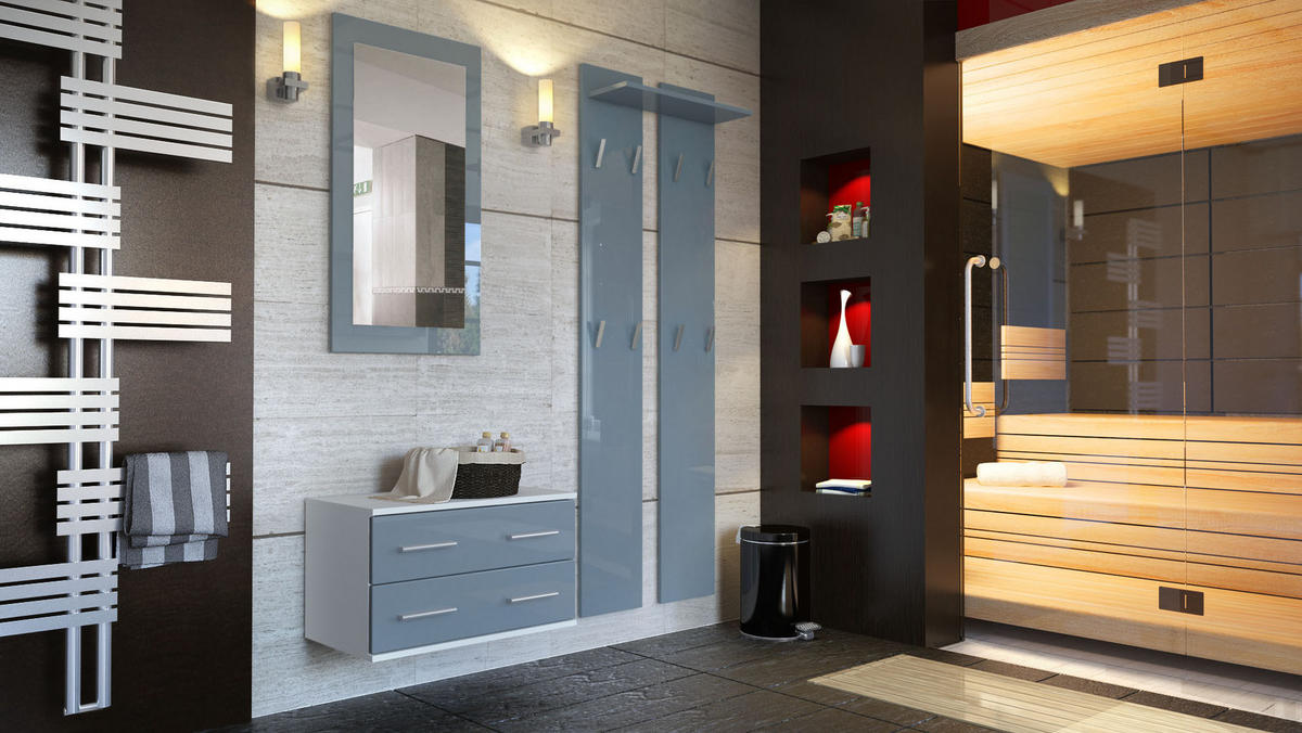 GARDEROBE Kioto Front in Grau Hochglanz - Grau, Holzwerkstoff (170/200/35cm) - Vladon