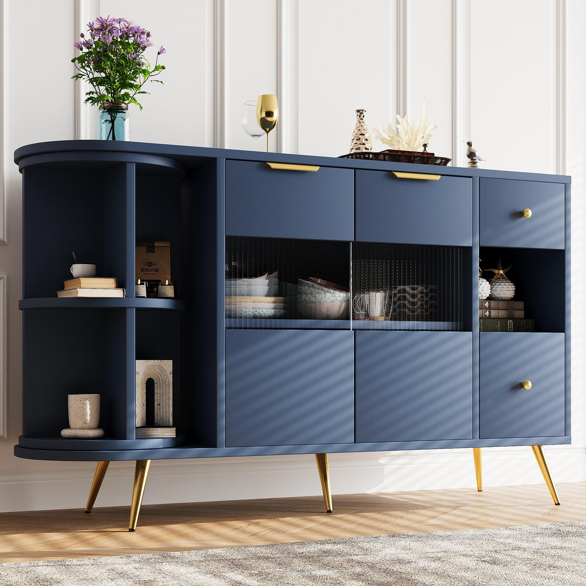 SIDEBOARD blau 130/40/65 cm - Blau, Holzwerkstoff (40/65/130cm) - Urban Meuble