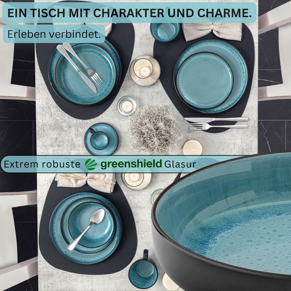 PASTASCHALEN SET GRANADA - 6 teilig aus Steingut - Blau, Stein (22.2cm) - Sänger