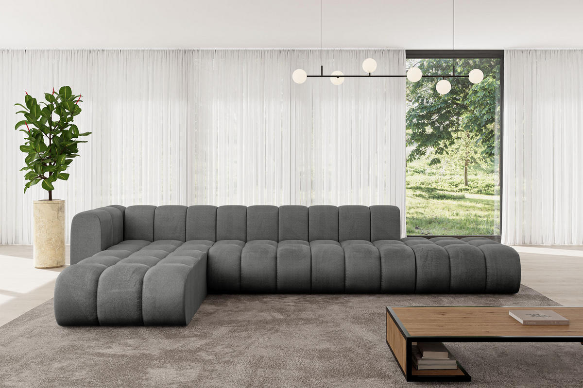 ECKSOFA modulares Sofa Zuvon-L2 - 387x177x70 cm Dunkelgrau - Dunkelgrau, Holzwerkstoff/Textil (387/177cm) - ALTDECOR