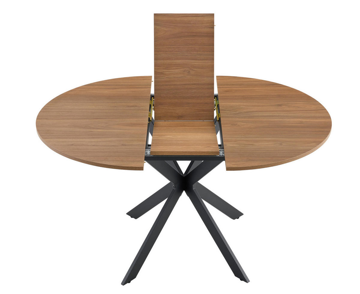 ESSTISCH ausziehbar mit runder MDF-Tischplatte und Dreibeingestell, Schwarz/Walnussfarben - Walnussfarben, Metall (137/137/76cm) - Redom