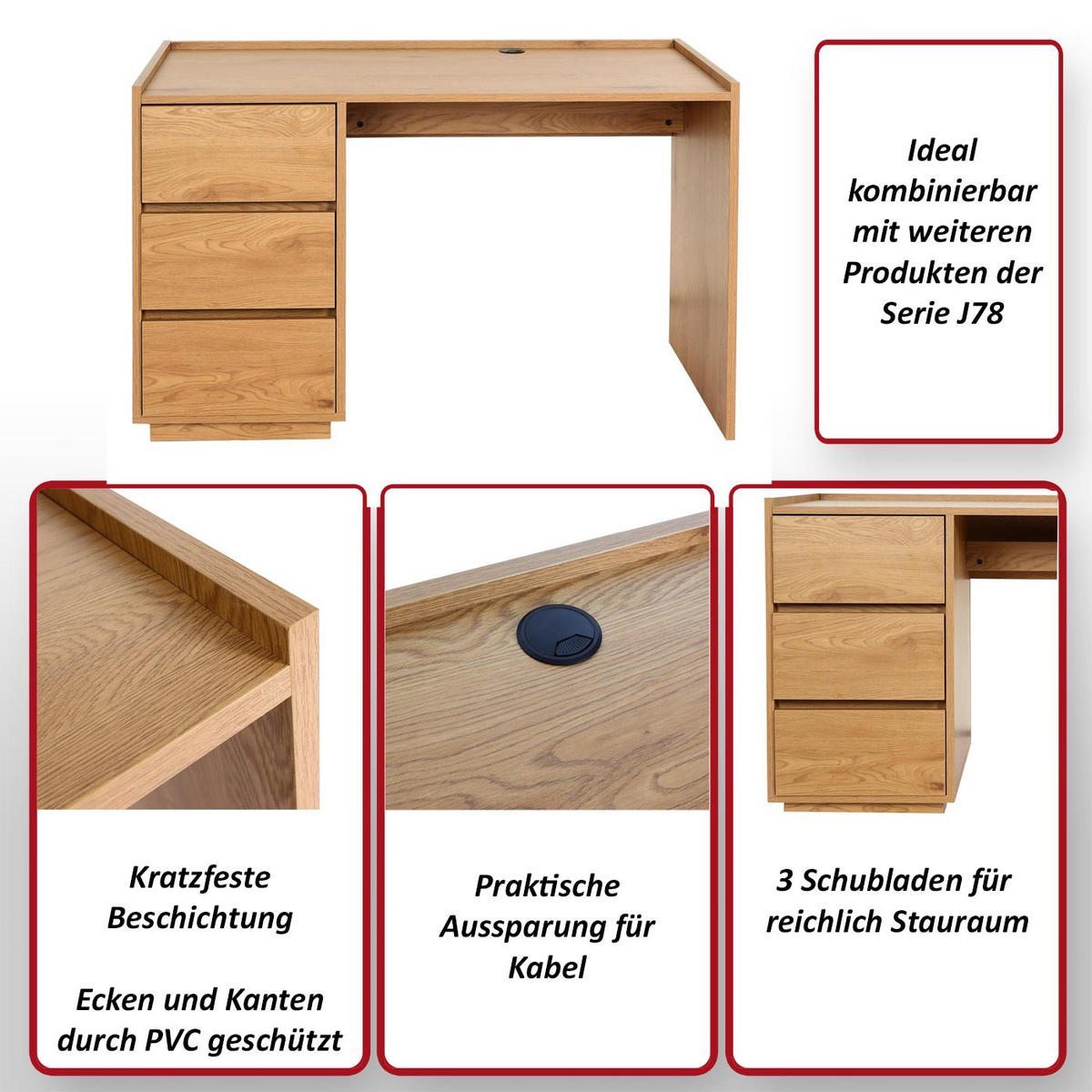 SCHREIBTISCH eckig Walnuss Dekor - Walnussfarben, Holz (60/121/78cm) - MCW