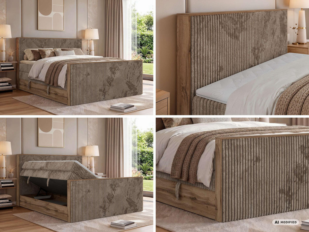 POSTEL BOXSPRING WOOD KING DUO 140/200 - Hnědá Manšestr - Topper Visco - H3 - černá/hnědá, textil/plast (140/200cm) - MKS