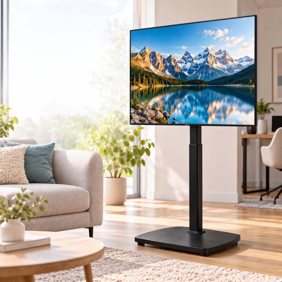 SUPORT Negru cu roți pentru TV 43-75 inch - negru, compozit lemnos/metal (60/134.5/38cm) - Relaxdays