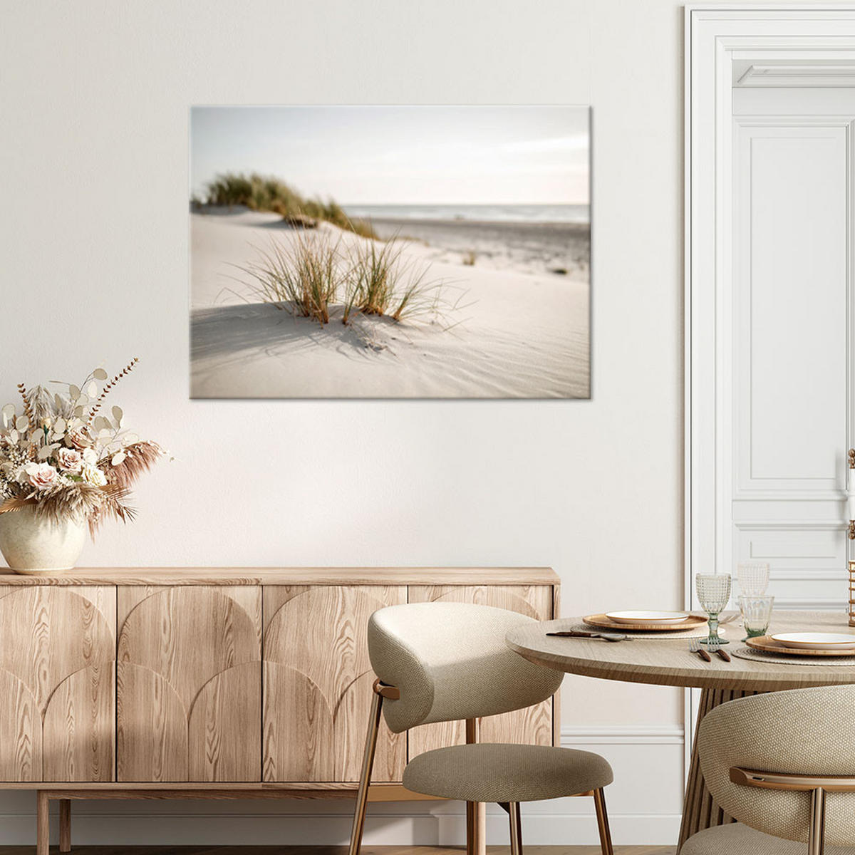 LEINWANDBILD Strand Meer Dünen Natur Pflanzen 100x70cm - Beige, Textil (100/70cm) - Feeby