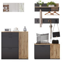 GARDEROBE-SET in Schwarz Schuhschrank mit Spiegel, Schuhschrank & Haken, Flurmöbel mit Stauraum, B120/T35/H180cm - Naturfarben, Holzwerkstoff/Metall (85/85/36cm) - STILVORA