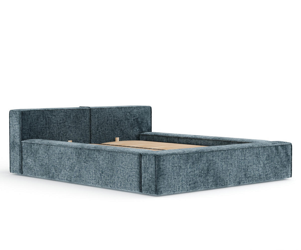 POLSTERBETT Voliera Blau 160/200 cm im Chenille-Stoff - Blau/Birkefarben, Holz/Holzwerkstoff (160/200cm) - Maison de Reve