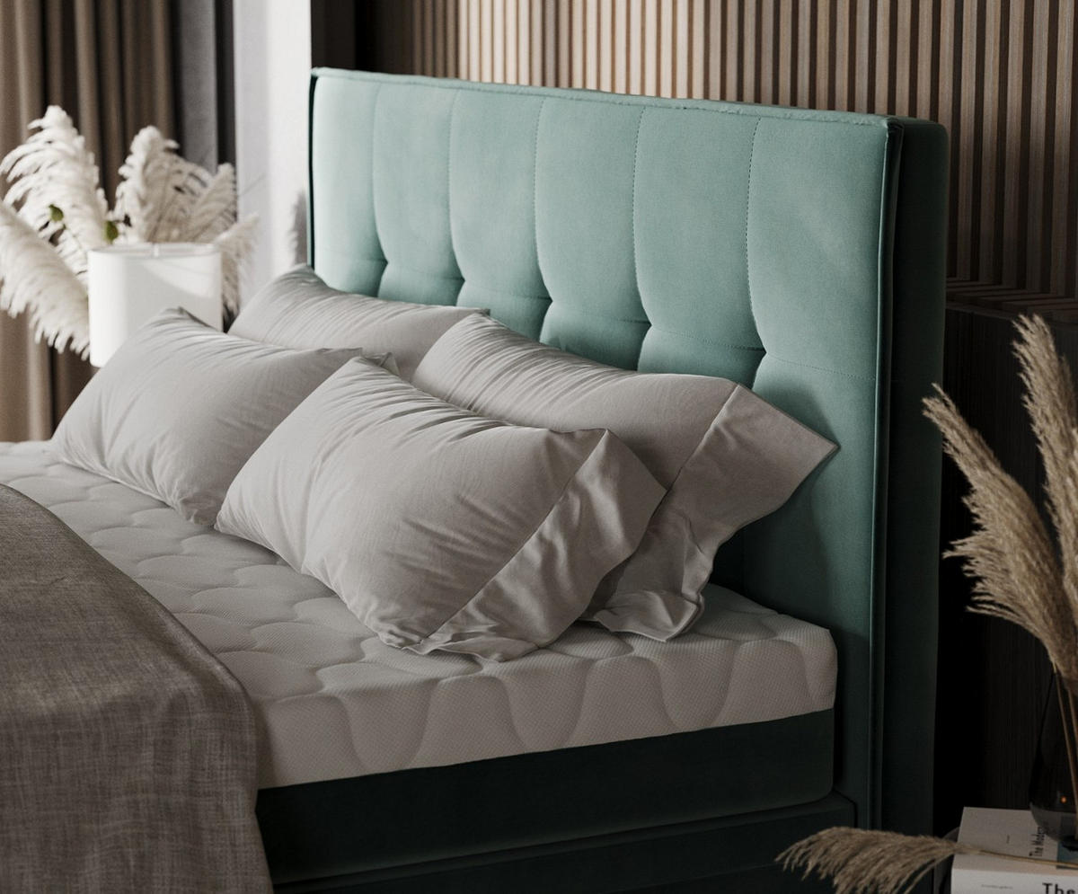 BOXBETT Arivo 160/200 cm Türkis im Kronos Stoff - Türkis/Schwarz, Holz/Holzwerkstoff (160/200cm) - AltaBeds