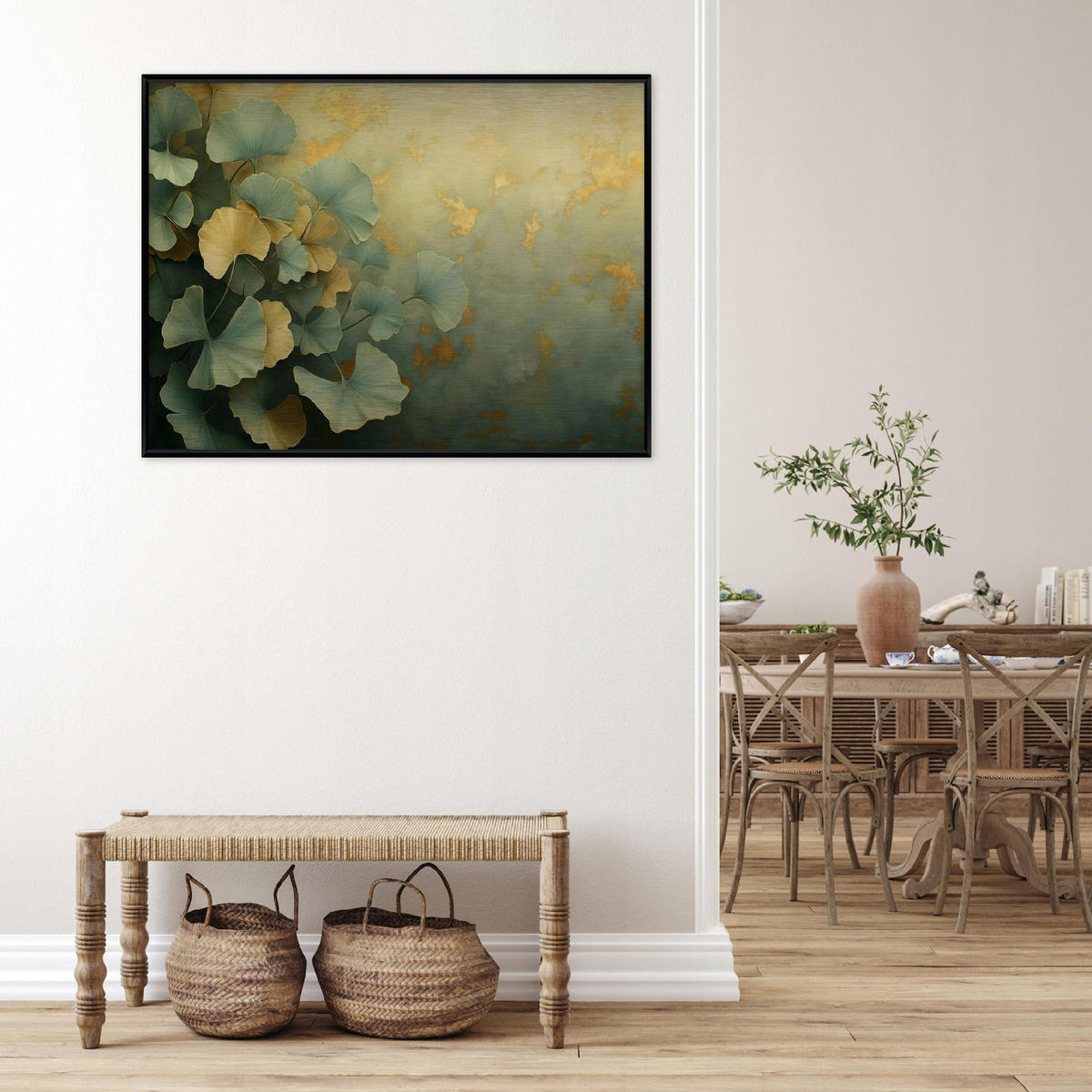 BILDER mit Rahmen Blätter Abstrakt Grün 150x100 cm - Multicolor, Metall (150/100cm) - Wallarena