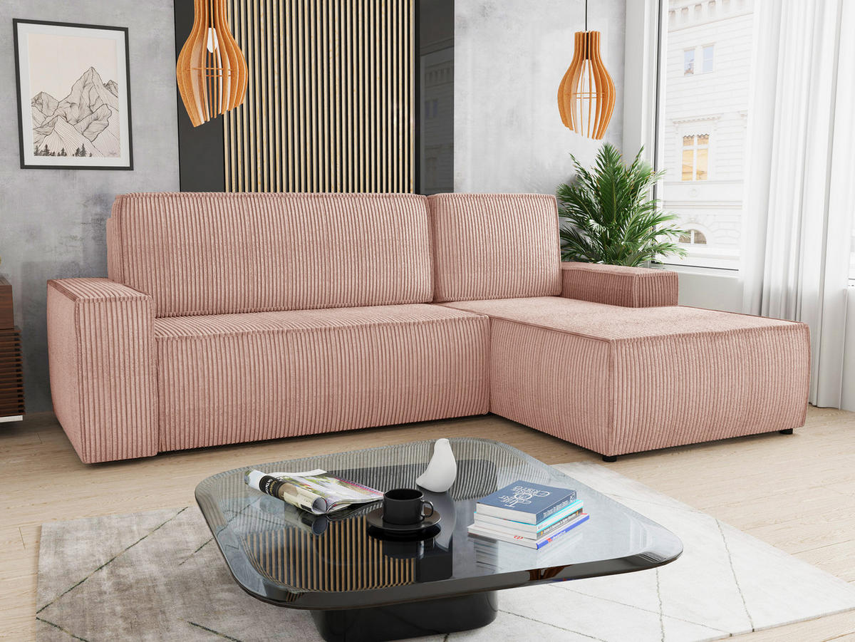 ECKSOFA Totti L, Seite: Rechts - Rosa, Holz/Textil (246/144cm) - Sofnet