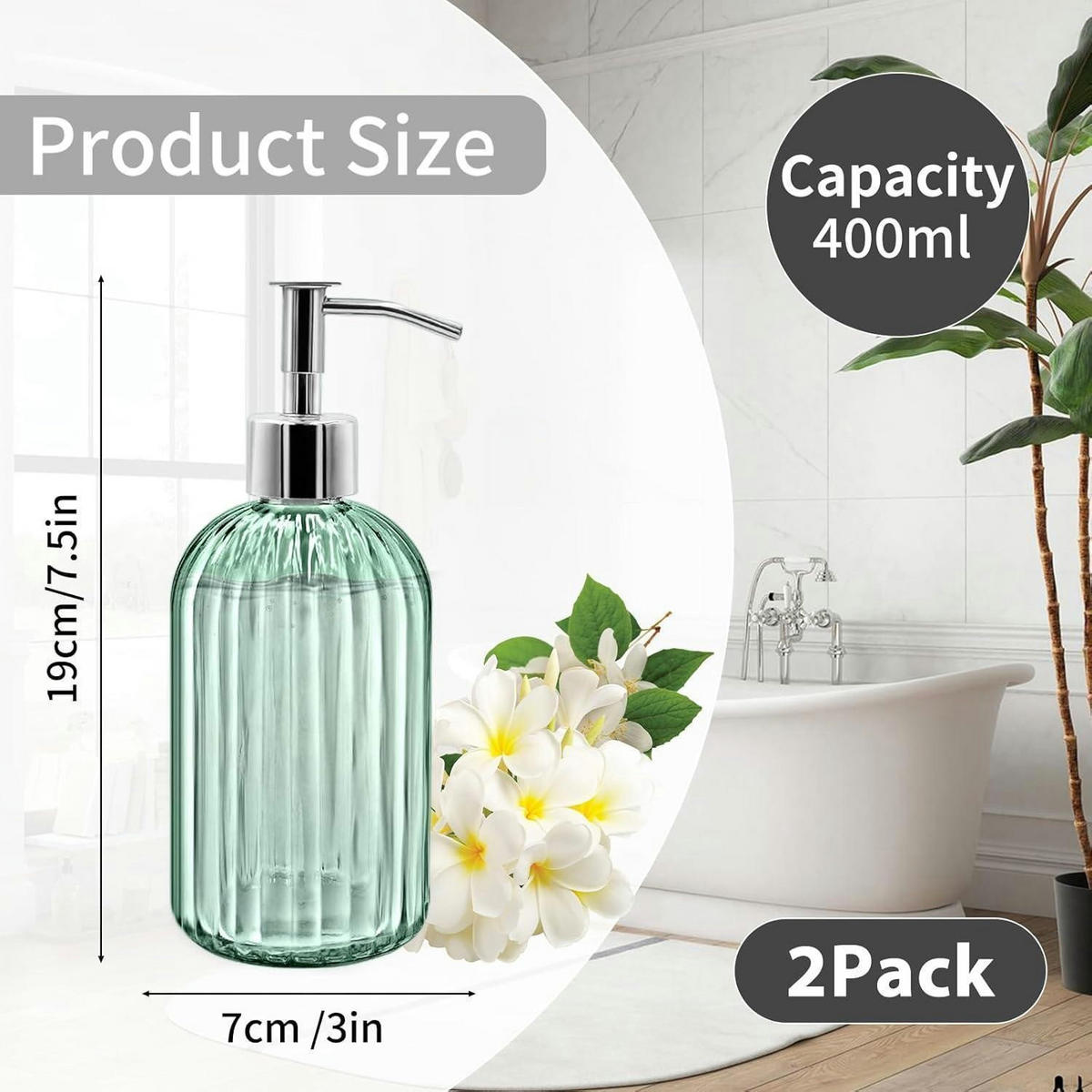 SEIFENSPENDER 2-teiliges Set Glas Hellgrün 400 ml - Hellgrün, Glas (5/18/5cm)