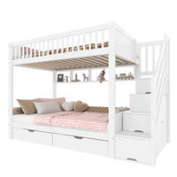 ETAGENBETT 90/200 cm in Weiß mit Schubladen, Regal, Kleiderschrank und Staufach - Weiß, Holz/Holzwerkstoff (90/200cm) - CHICFURN