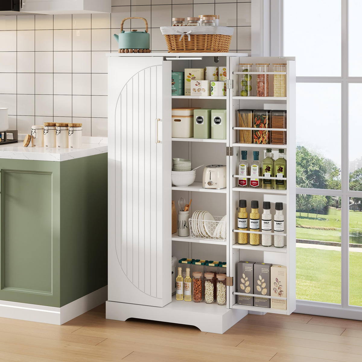 BUFFET 60/128/35 cm Weiß aus MDF und PB mit LED-Sensorleuchte - Weiß, Holzwerkstoff (35/128/60cm) - OKMYHOME