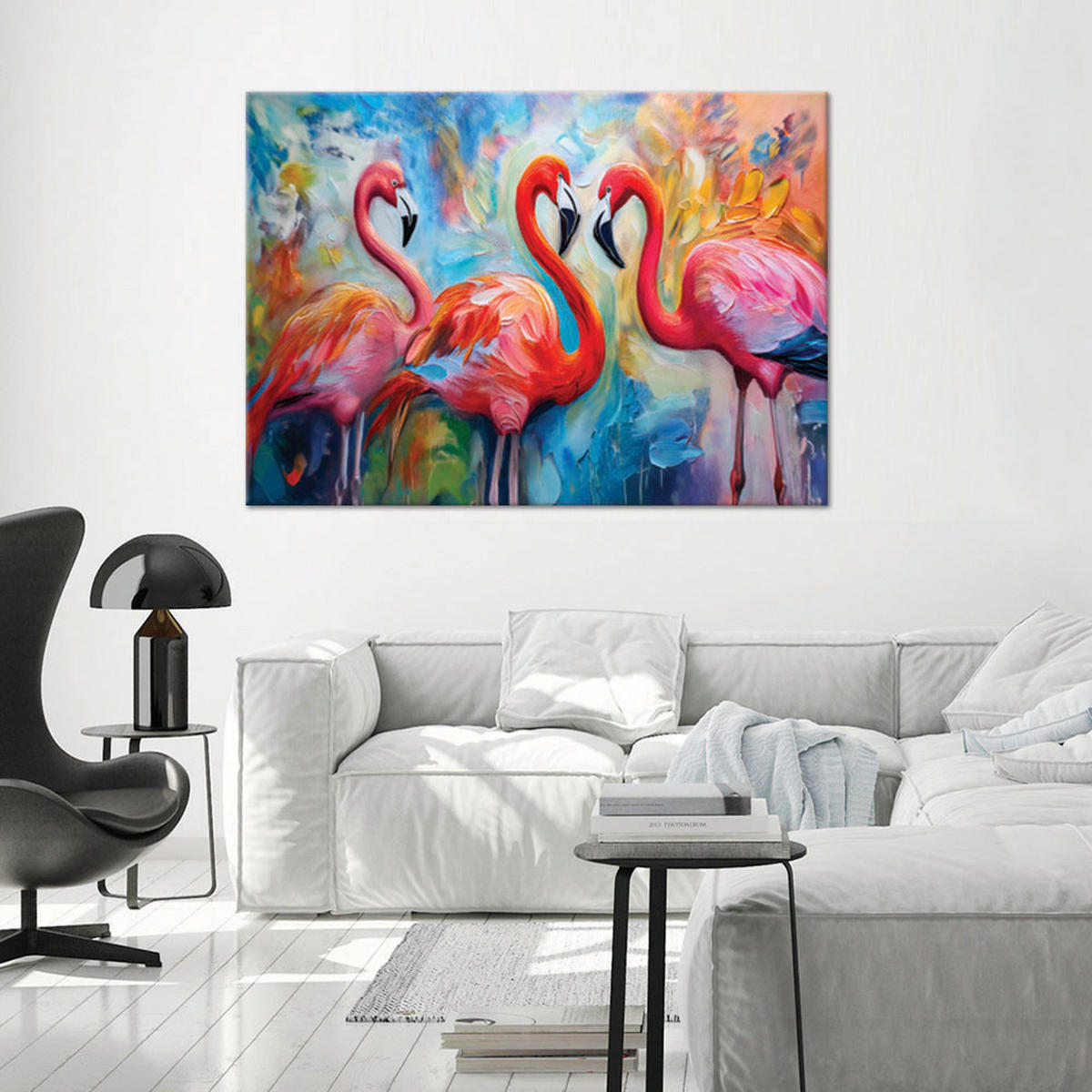 WANDBILD flamingos vögel tiere abstrakt bunt - Multicolor, Textil (60/40cm) - Feeby