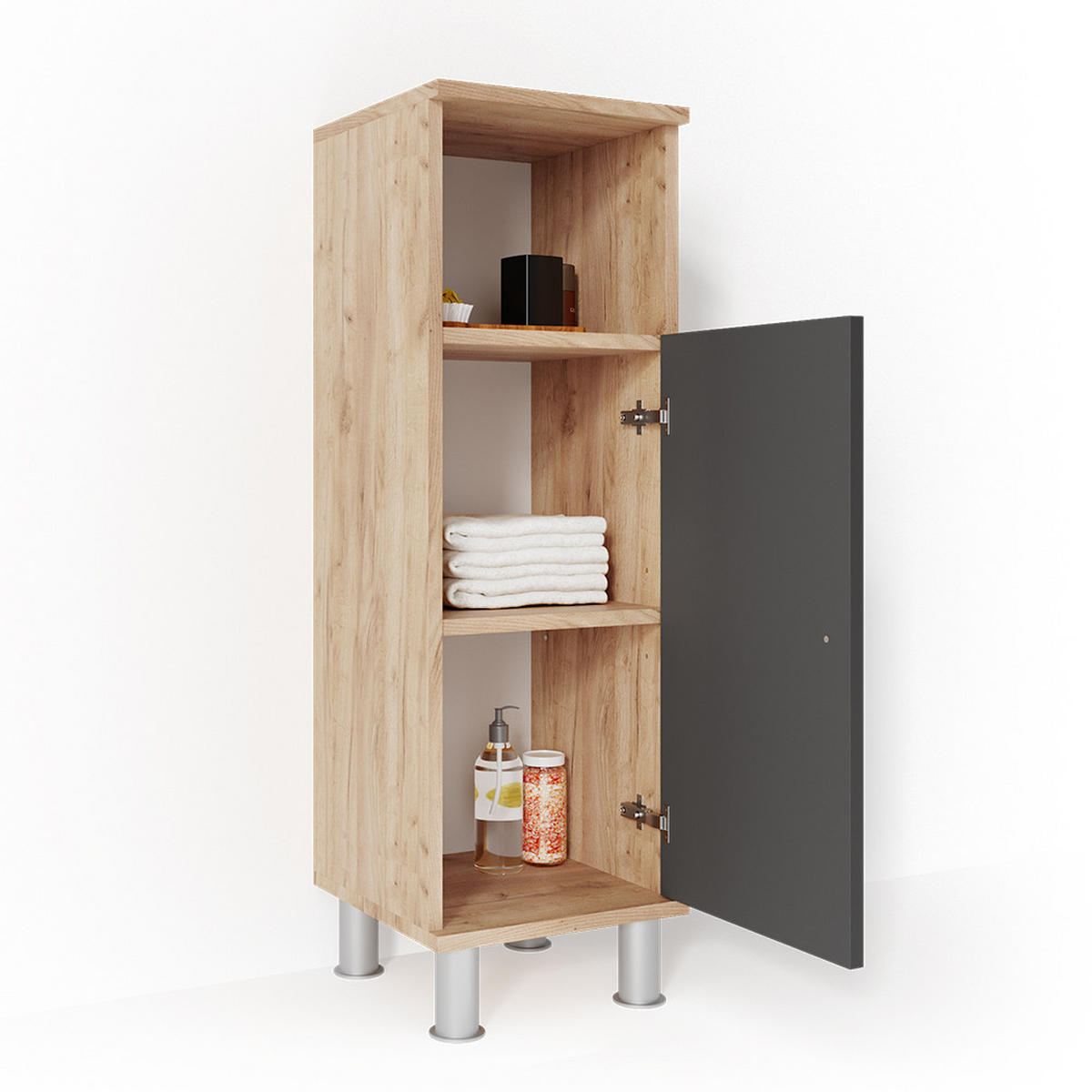 MIDISCHRANK Fynn Eiche 30 x 95 cm - Eichefarben/Anthrazit, Holzwerkstoff (30/95/30cm) - Vicco