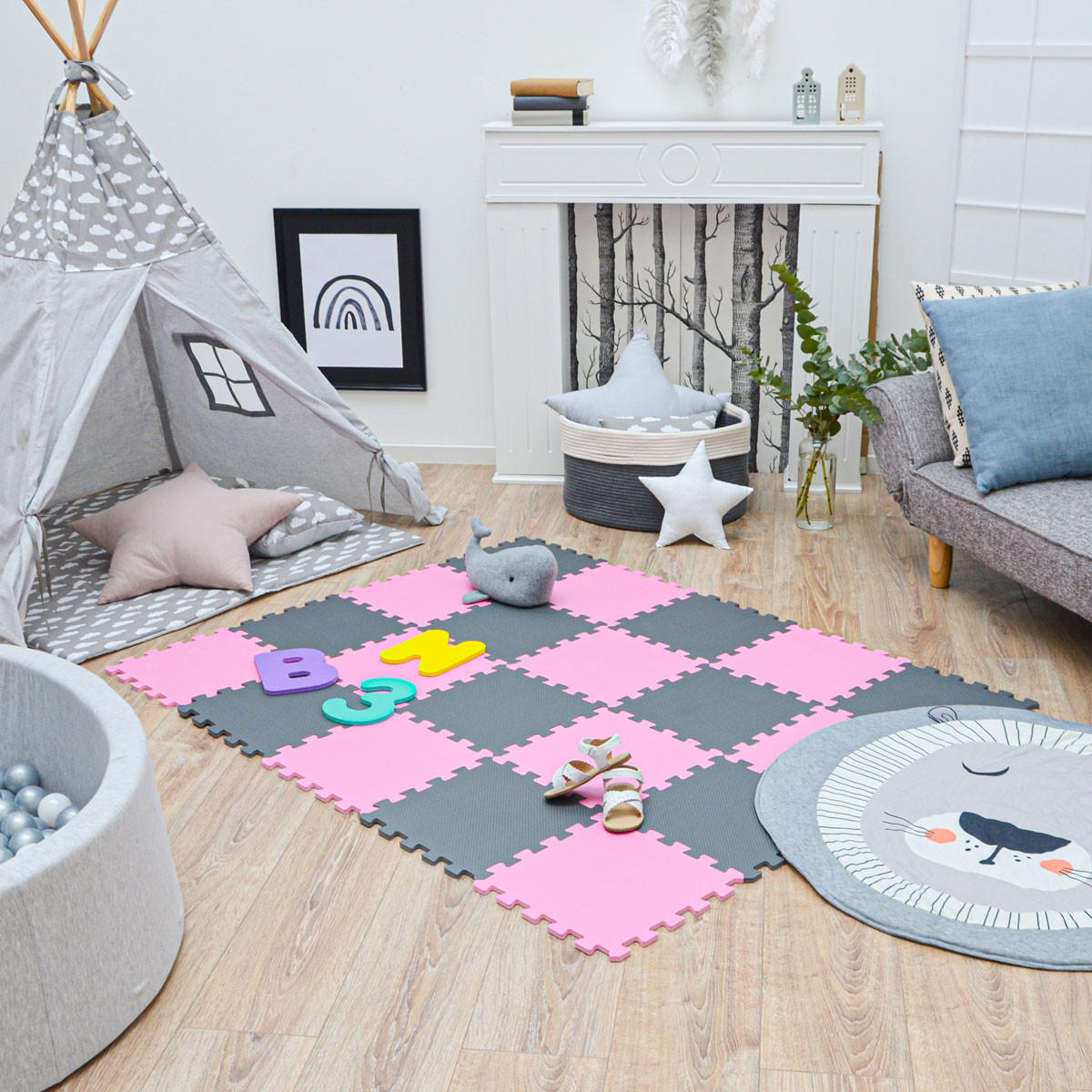SPIELMATTE ab Null - 180/90/1 cm Puzzlematte Pink - Multicolor, Kunststoff (30/30cm) - Littletom