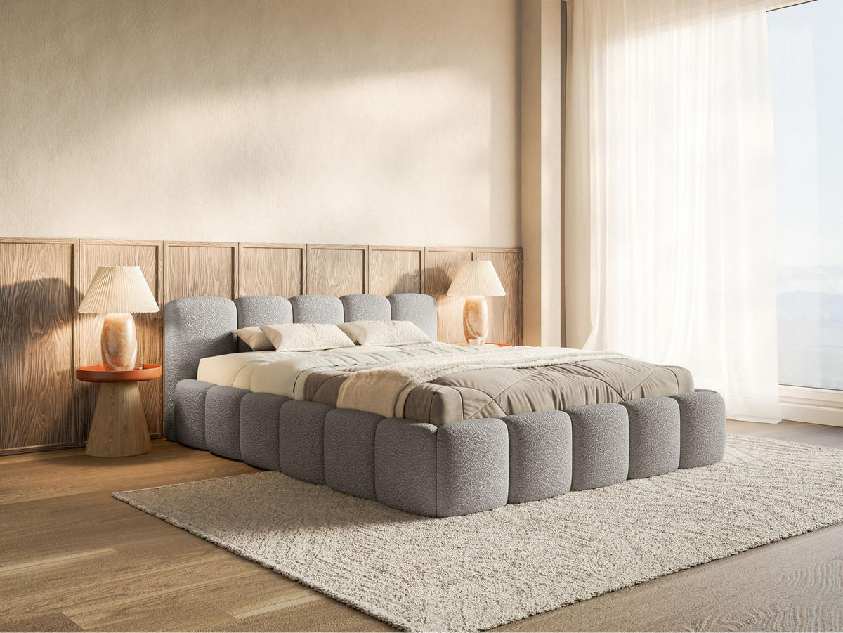 POLSTERBETT Cloudy Low Grau Bouclébezug 140x200 - Grau, Textil (140/200cm) - Selsey