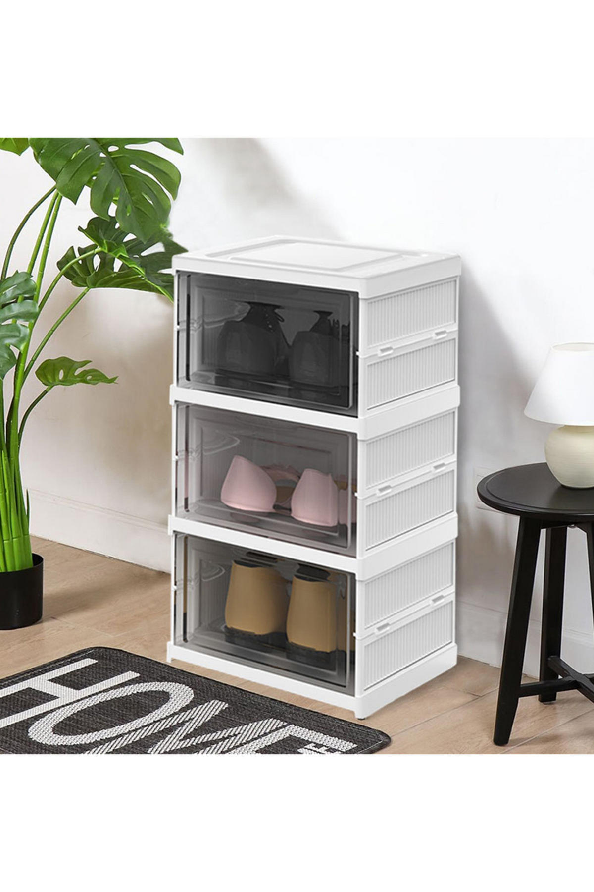 SCHUHBOXEN SCHUHSCHRANK 3-Stufig Klappbar aus PP, PS Kunststoff in Weiß Gute Belüftung Einfache Montage 25,7 x 34,7 x 54 cm - Weiß, Kunststoff (25.7/54/34.7cm) - Livingandhome