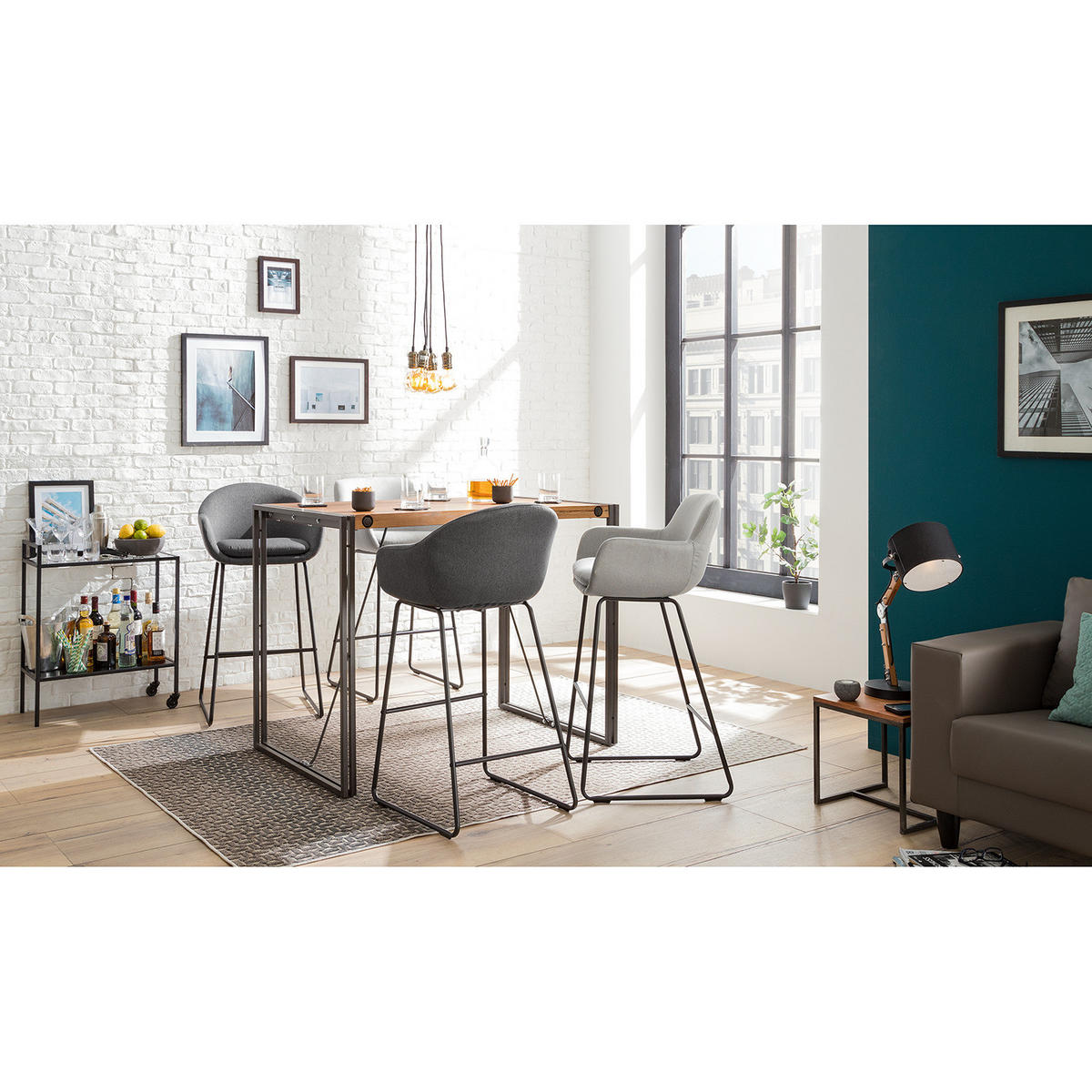 BARSTUHL - 2er-Set - Webstoff / Metall - Hellgrau, Textil/Metall (52/100/53cm) - home24