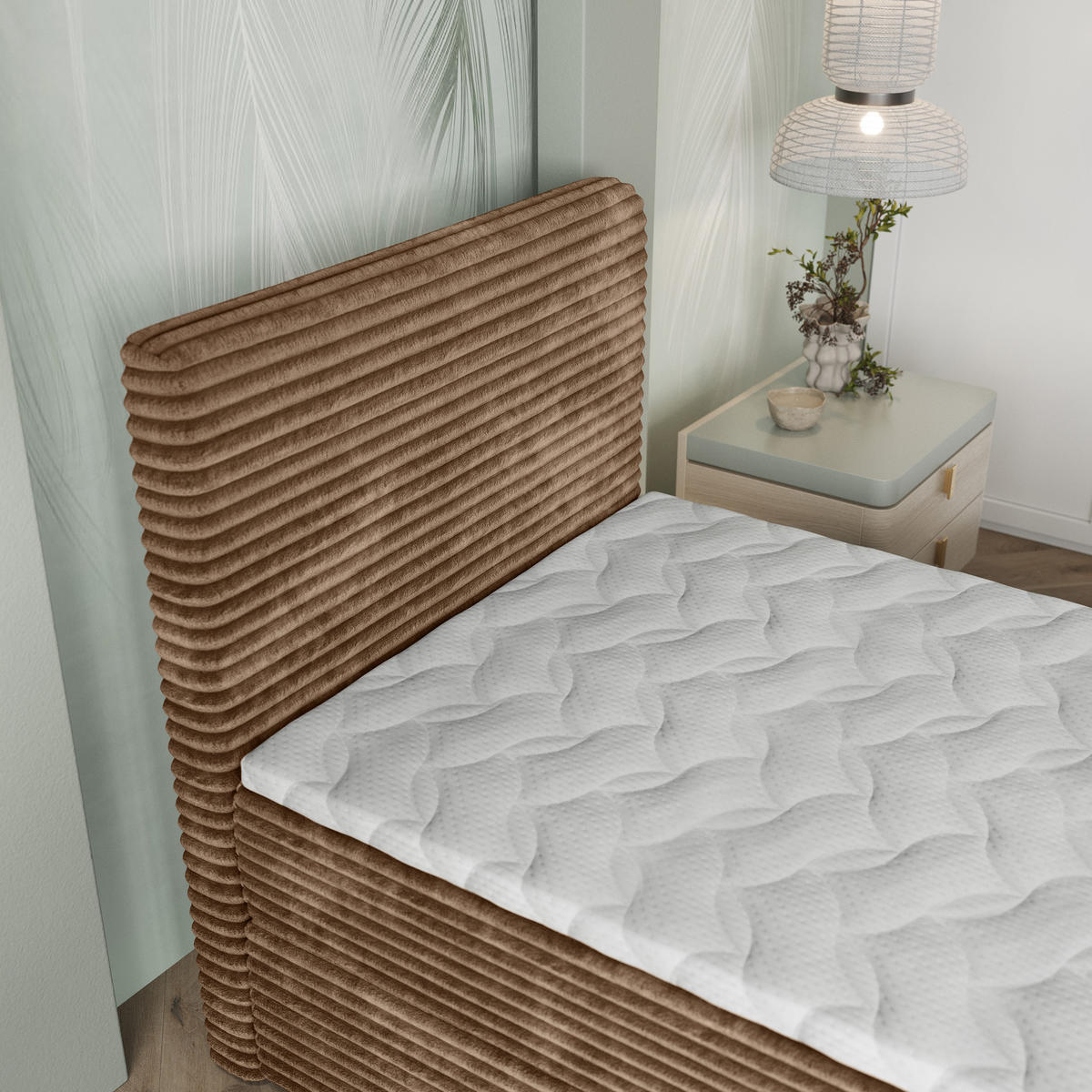 BOXBETT PISA 100 100x200 cm mit Matratze und Topper, H2+H3 - Beige - Beige, Holz (100/200cm) - MASSENO