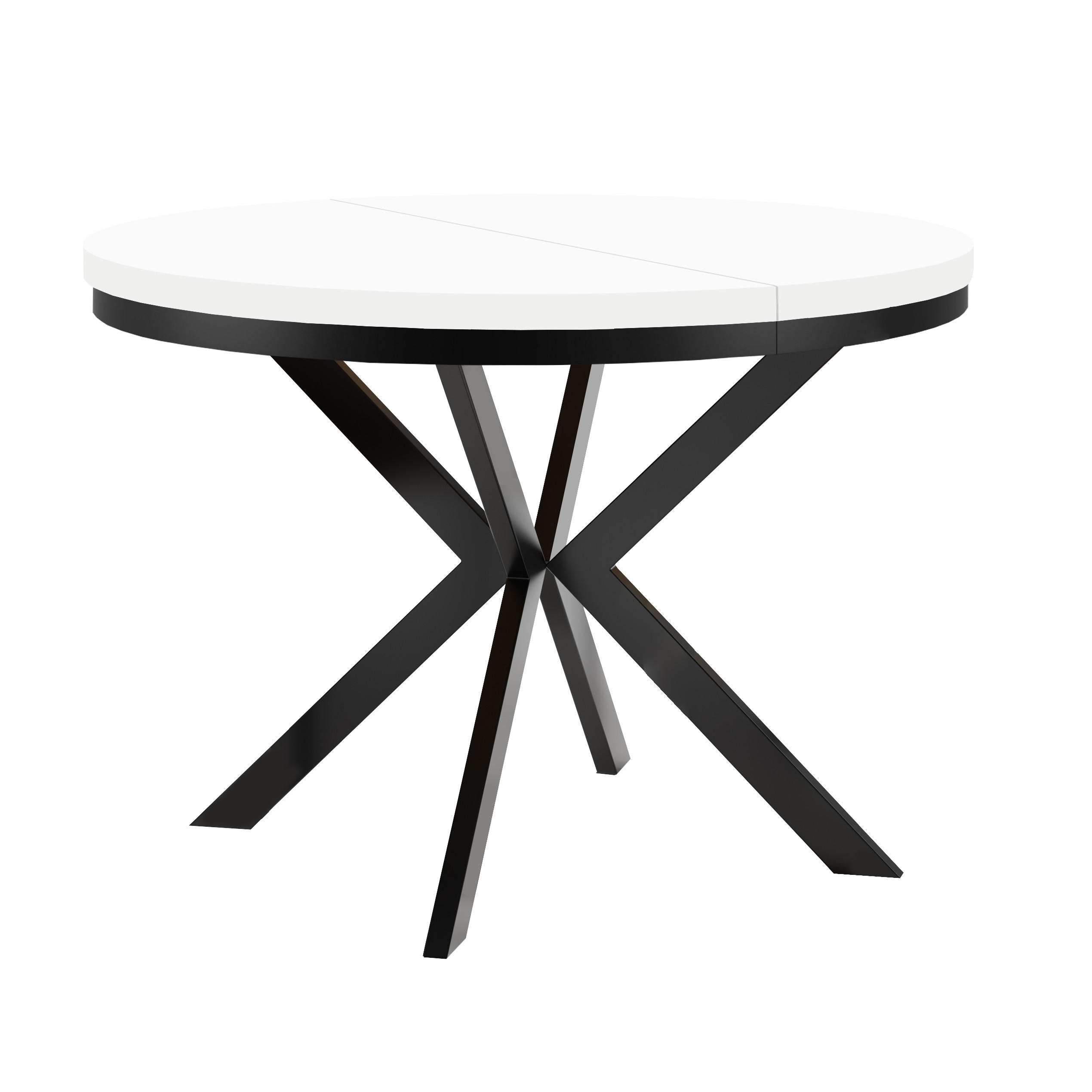 ESSTISCH Runder ENDIK mit Ring-Gestell und Metallbeinen, Durchmesser: 90/190 cm, Farbe: Weiß/Schwarz - Schwarz/Weiß, Metall (190/90/77cm) - Dekori_Interiors