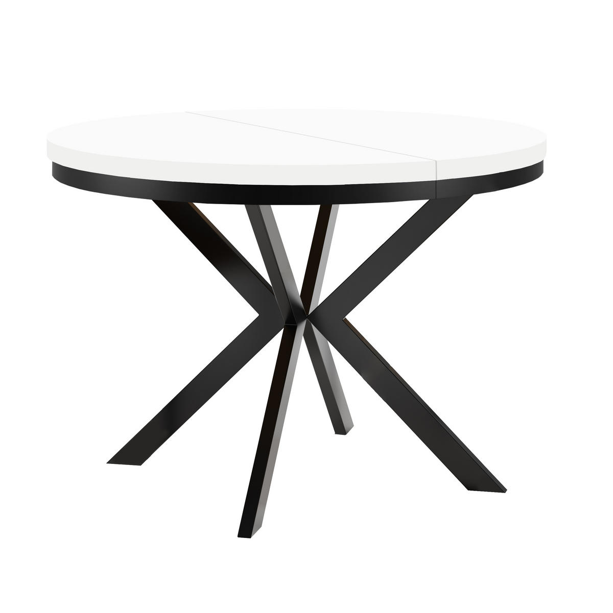 ESSTISCH Runder ENDIK mit Ring-Gestell und Metallbeinen, Durchmesser: 90/190 cm, Farbe: Weiß/Schwarz - Schwarz/Weiß, Metall (190/90/77cm) - Dekori_Interiors