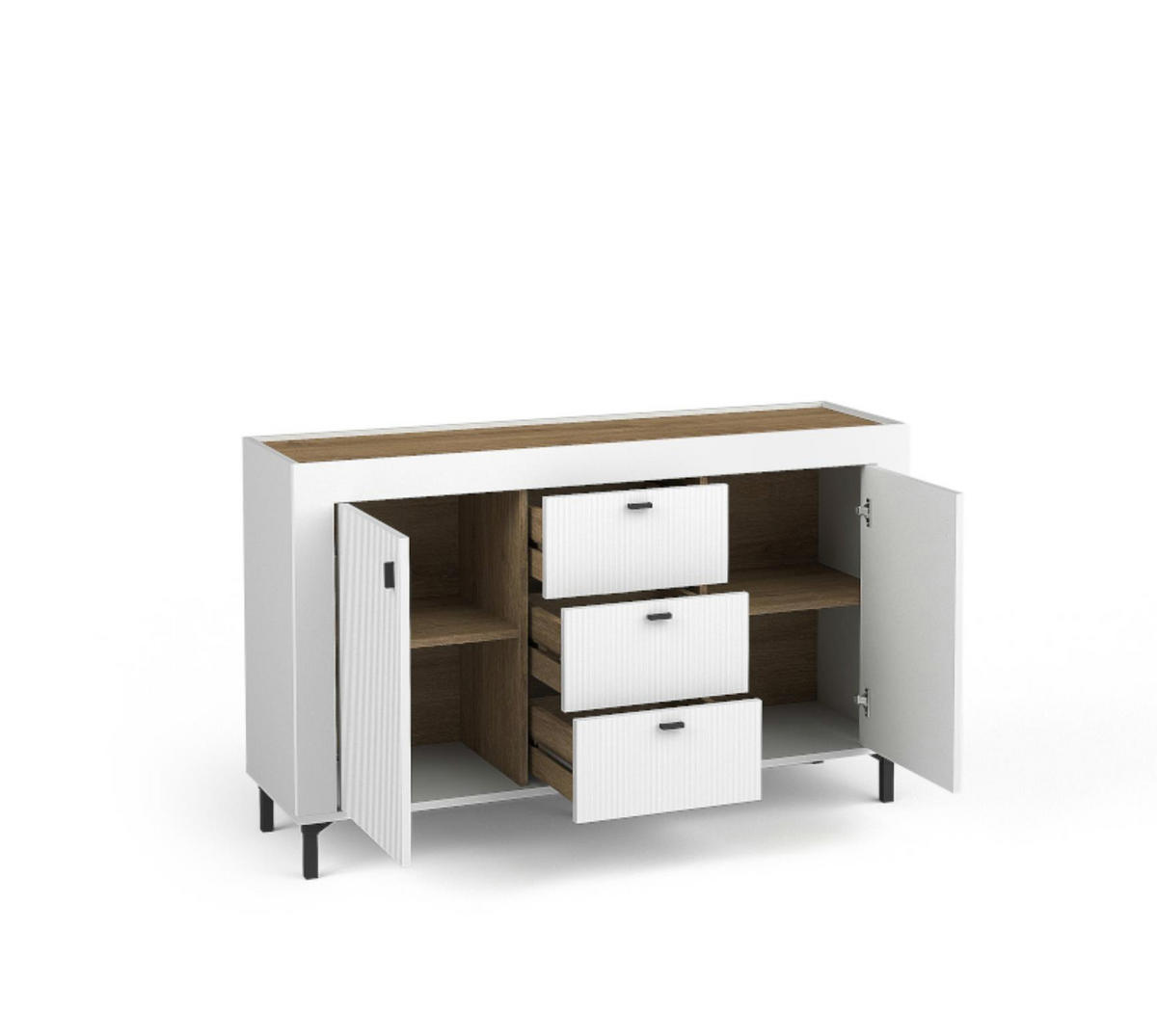 KOMMODE Mossa Weiß, Kombikommode mit Schubladen - Schwarz/Weiß, Holzwerkstoff (137/84/40cm) - Bettso