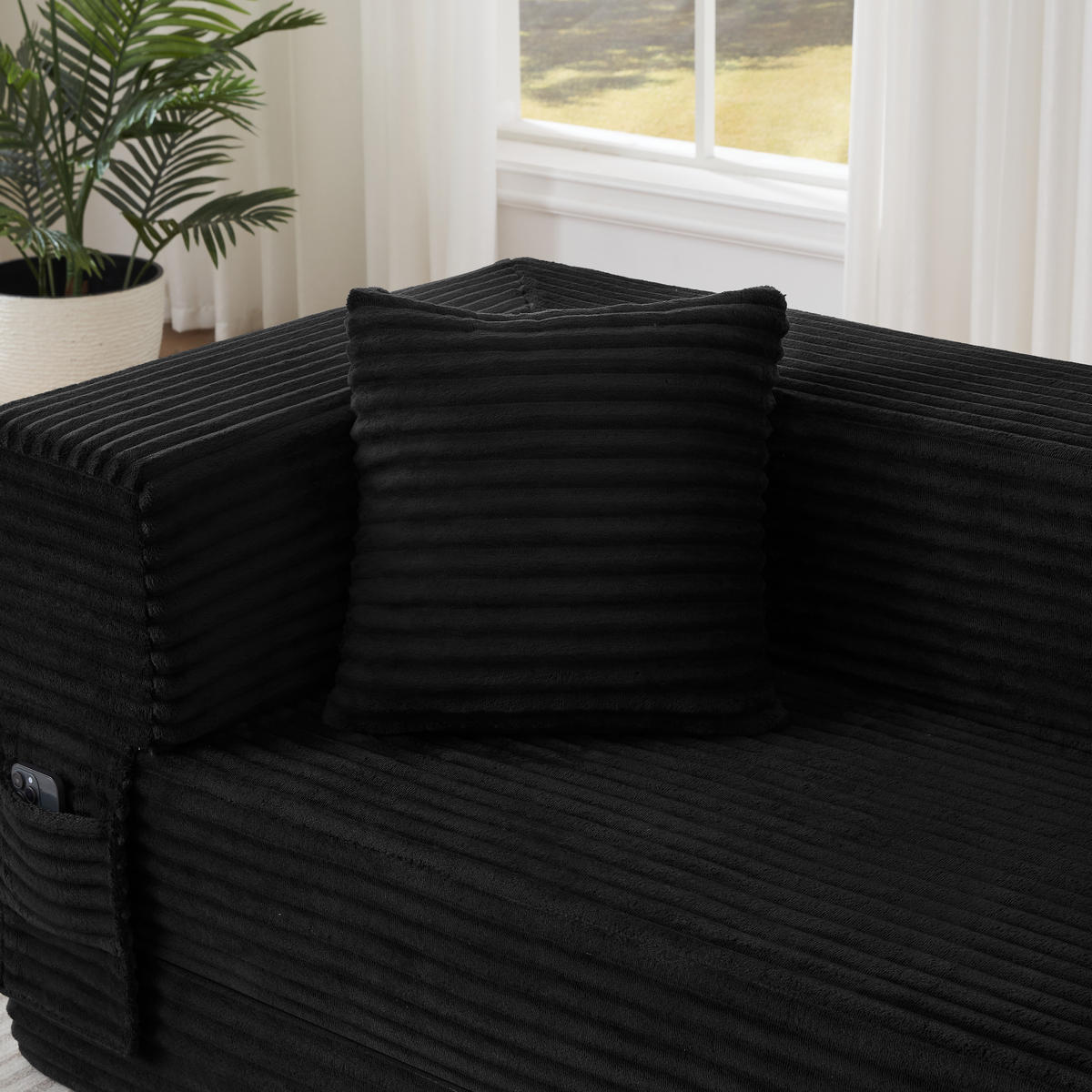 SCHLAFSOFA 2-Sitzer Sofa mit Schlaffunktion,Cord,Schwarz - Schwarz, Textil (200/60/76cm) - LVHOM
