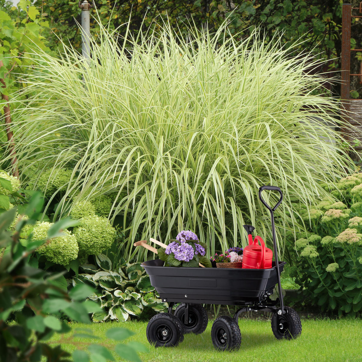 GARTENWAGEN - Schwarz, Kunststoff/Metall (105/55/50cm) - Relaxdays