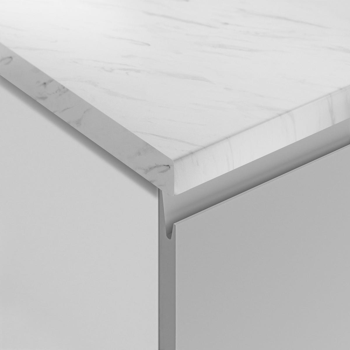 KÜCHENLEERBLOCK Aquileia 240 cm Grau mit Weißem Korpus mit Arbeitsplatte Marmor Bianco - Hellgrau/Grau, Holzwerkstoff (240/157.8/60cm) - AX Living