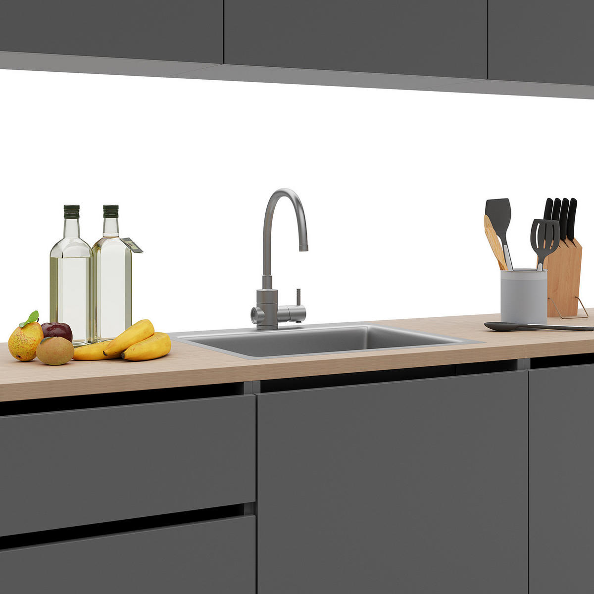 KÜCHENZEILE - Anthrazit, Holzwerkstoff (202/72/60cm) - home24