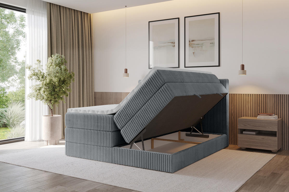 BOXSPRINGBETT mit Matratze H3|H4 und Lattenrost - TOLO KING 160x200 Cord - Dunkelgrau - Dunkelgrau, Holzwerkstoff (160/200cm) - ALTDECOR