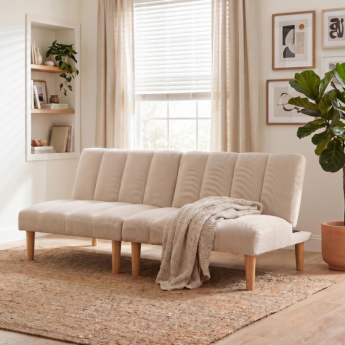 SCHLAFSOFA aus beigem Cord, klappbar und mit verstellbarer Rückenlehne - Beige, Textil (167/72/82cm) - Urban Meuble