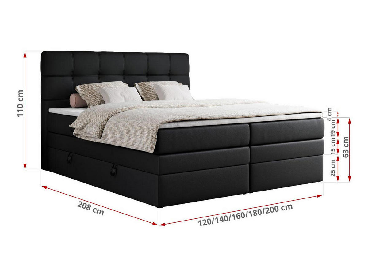BOXSPRINGBETT ERNI KING 180/200 Schwarz Kunstleder - H3 - Schwarz, Holz/Textil (180/200cm) - MKS