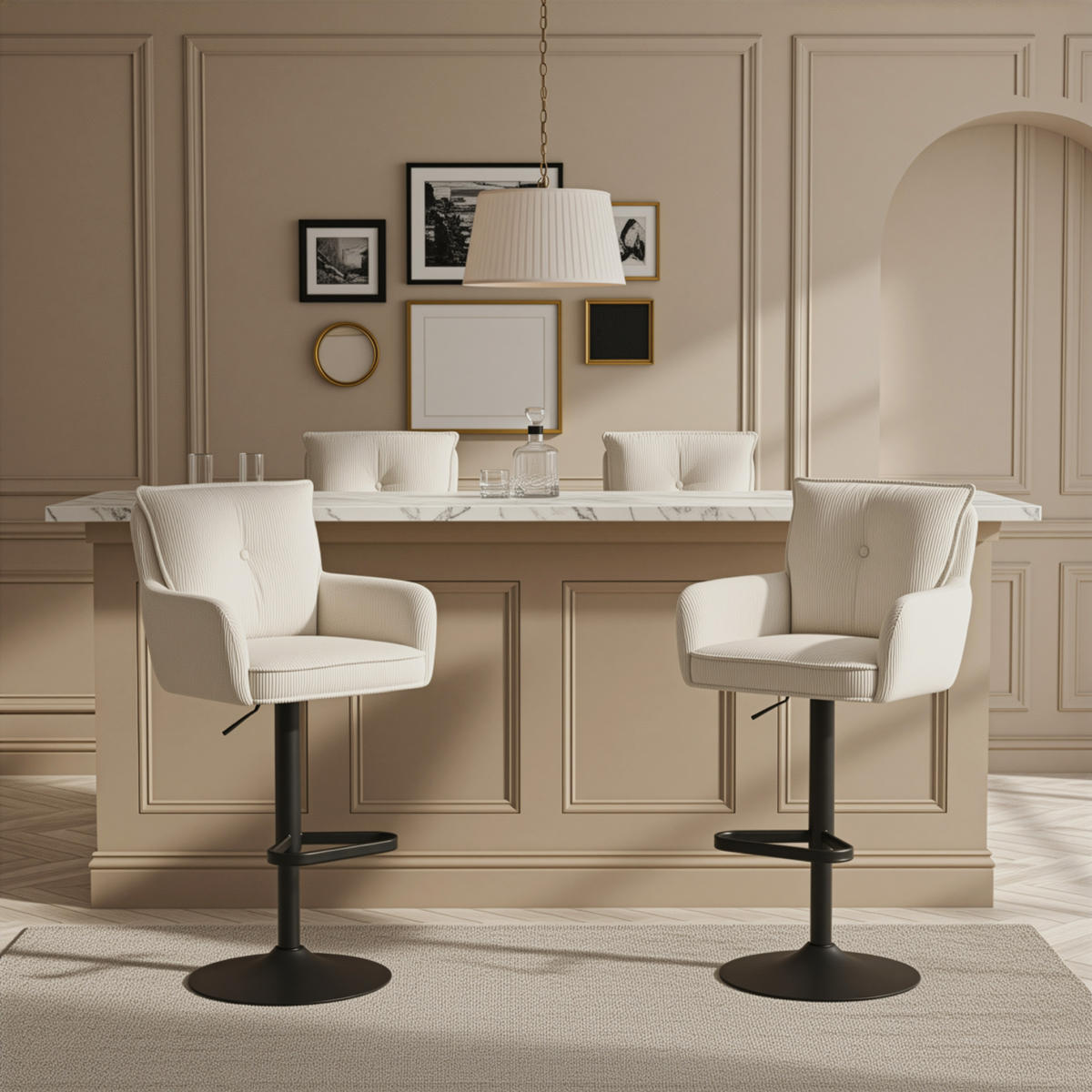 BARHOCKER Nova 2er-Set - Creme/Schwarz, Textil/Metall (55/100/58cm) - DUBI Möbel