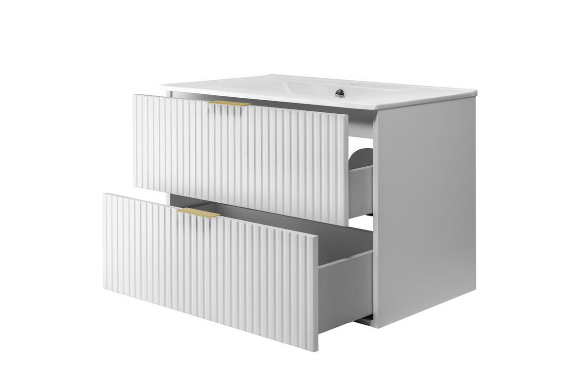 WASCHBECKUNTERSCHRANK, Weiß, 80 x 57 x 46 cm, Griff Gold, ohne Arbeitsplatte - Goldfarben/Weiß, Holzwerkstoff (80/57/46cm) - 3XE LIVING
