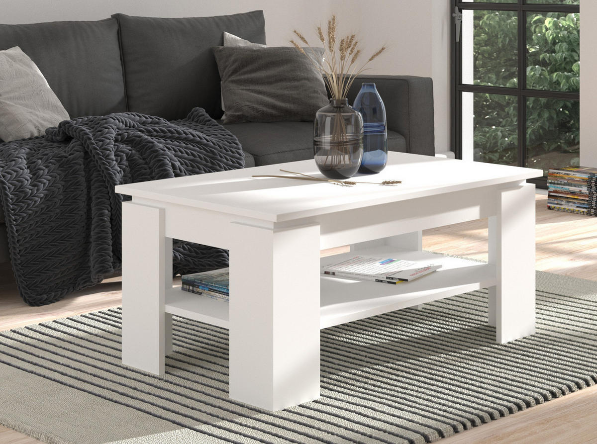 COUCHTISCH weiß matt 100 x 60 cm, Wohnzimmertisch mit Ablage - Eiche Artisan/Weiß, Holzwerkstoff/Metall (100/60/45cm) - Inn.Furn