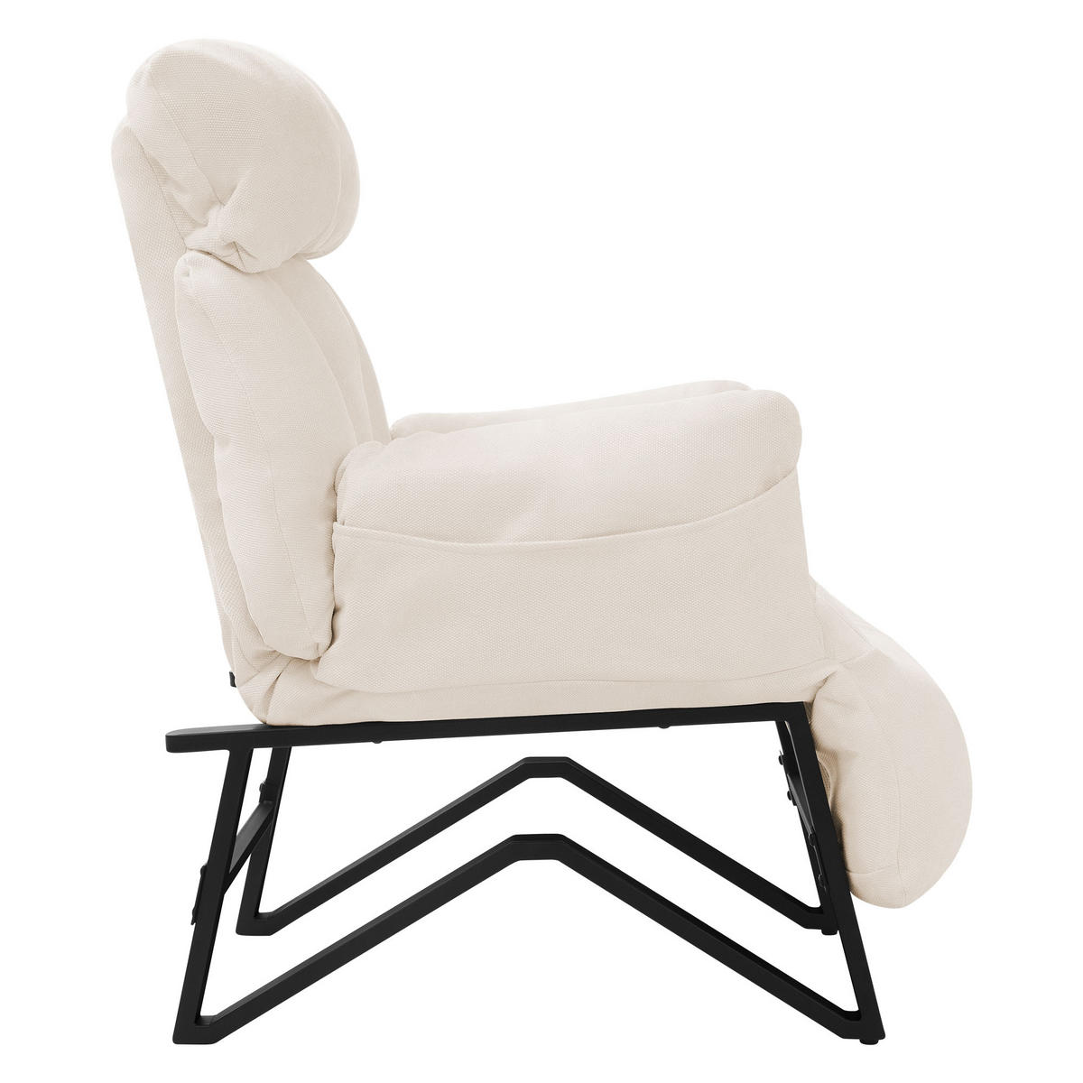 RELAXSESSEL Beige Leinenbezug verstellbar mit Armlehnen und Fußablage - Beige/Schwarz, Textil/Metall (85/102/82cm) - ML-DESIGN