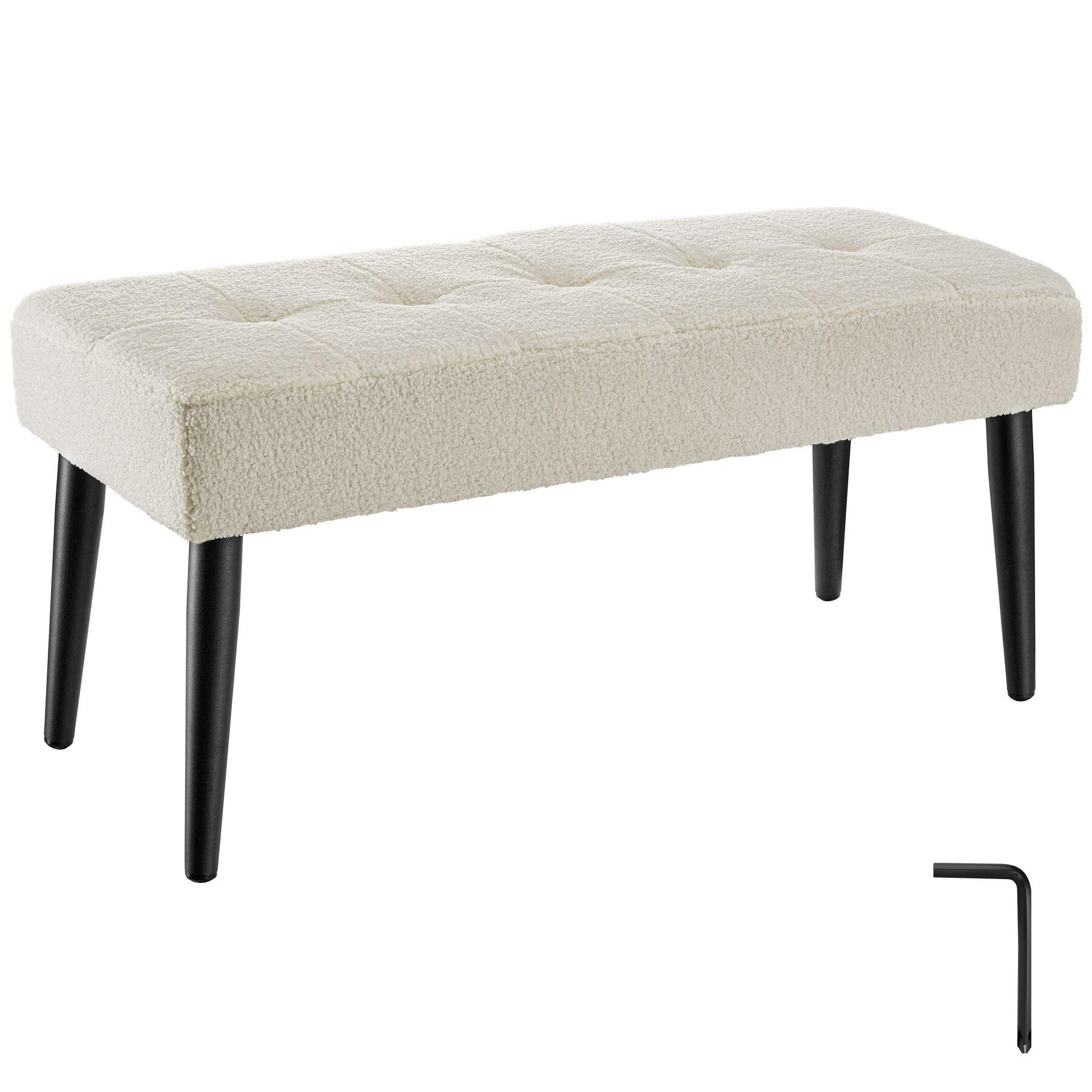 SITZBANK Glora, Belastbarkeit 220 kg, 95 x 38 x 45 cm, Bouclé creme - Creme, Holz (95/45/38cm) - tectake