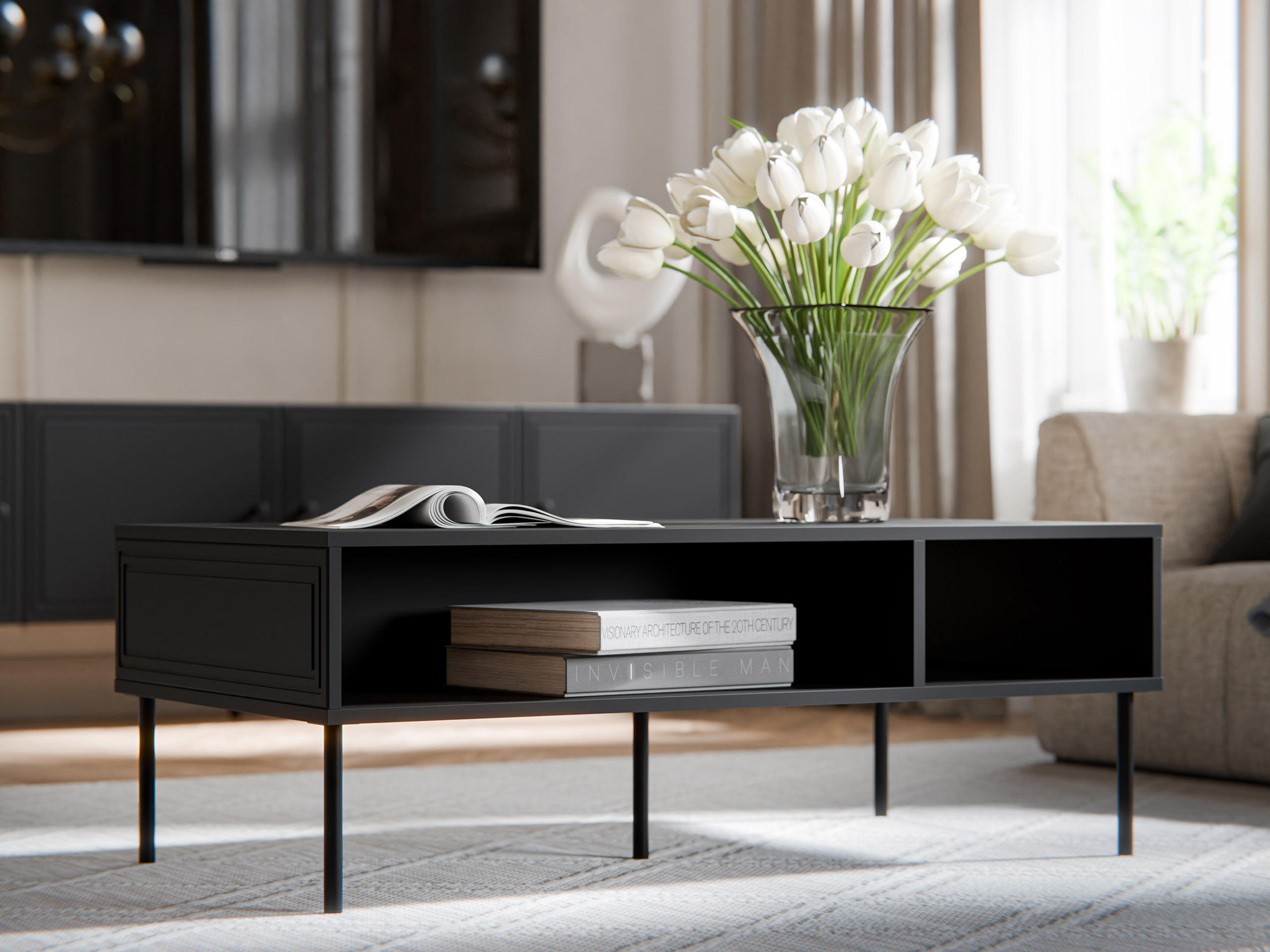 COUCHTISCH Palazzo Bis - Schwarz, Holzwerkstoff/Metall (60/110/40cm) - MIRJAN24