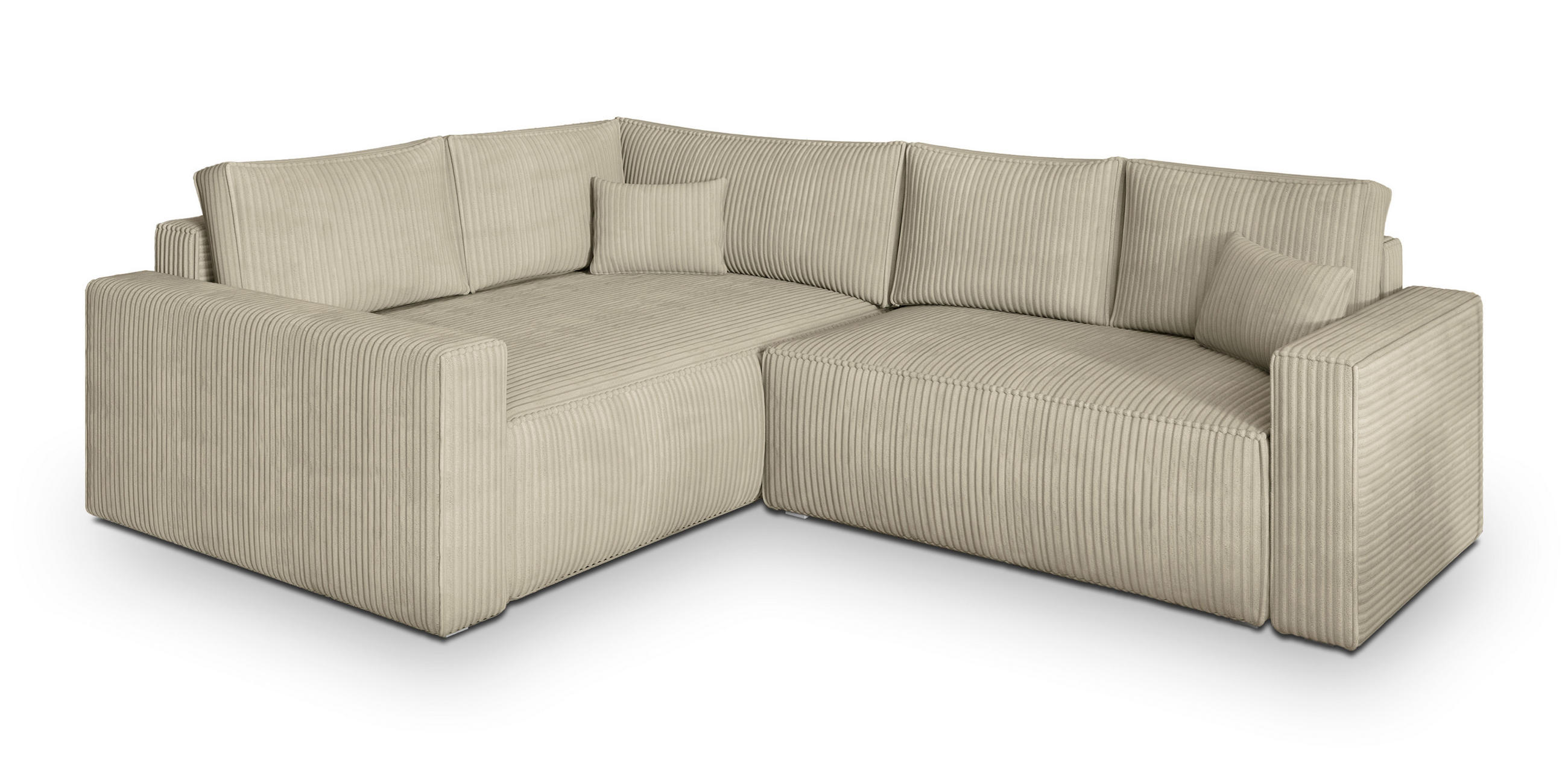ECKSOFA ERONIS L-S Creme Kordstoff mit Schlaffunktion - Creme, Holz (265/194cm) - MASSENO