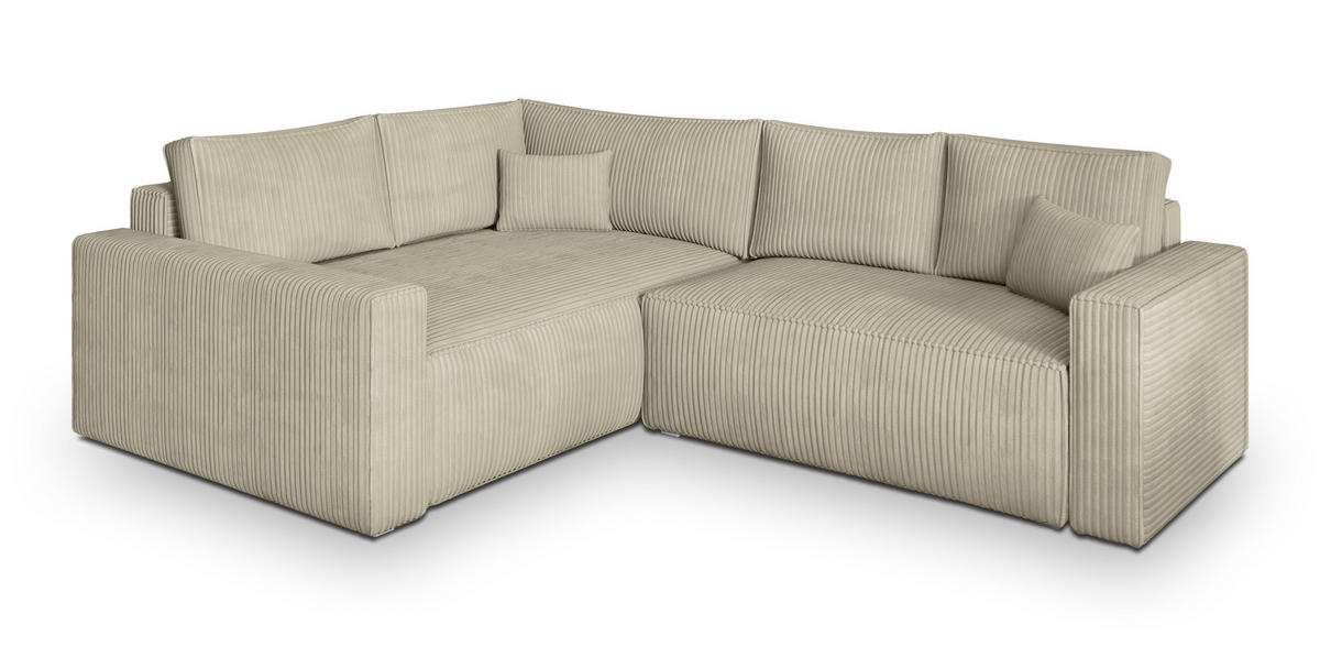 ECKSOFA ERONIS L-S Creme Kordstoff mit Schlaffunktion - Creme, Holz (265/194cm) - MASSENO